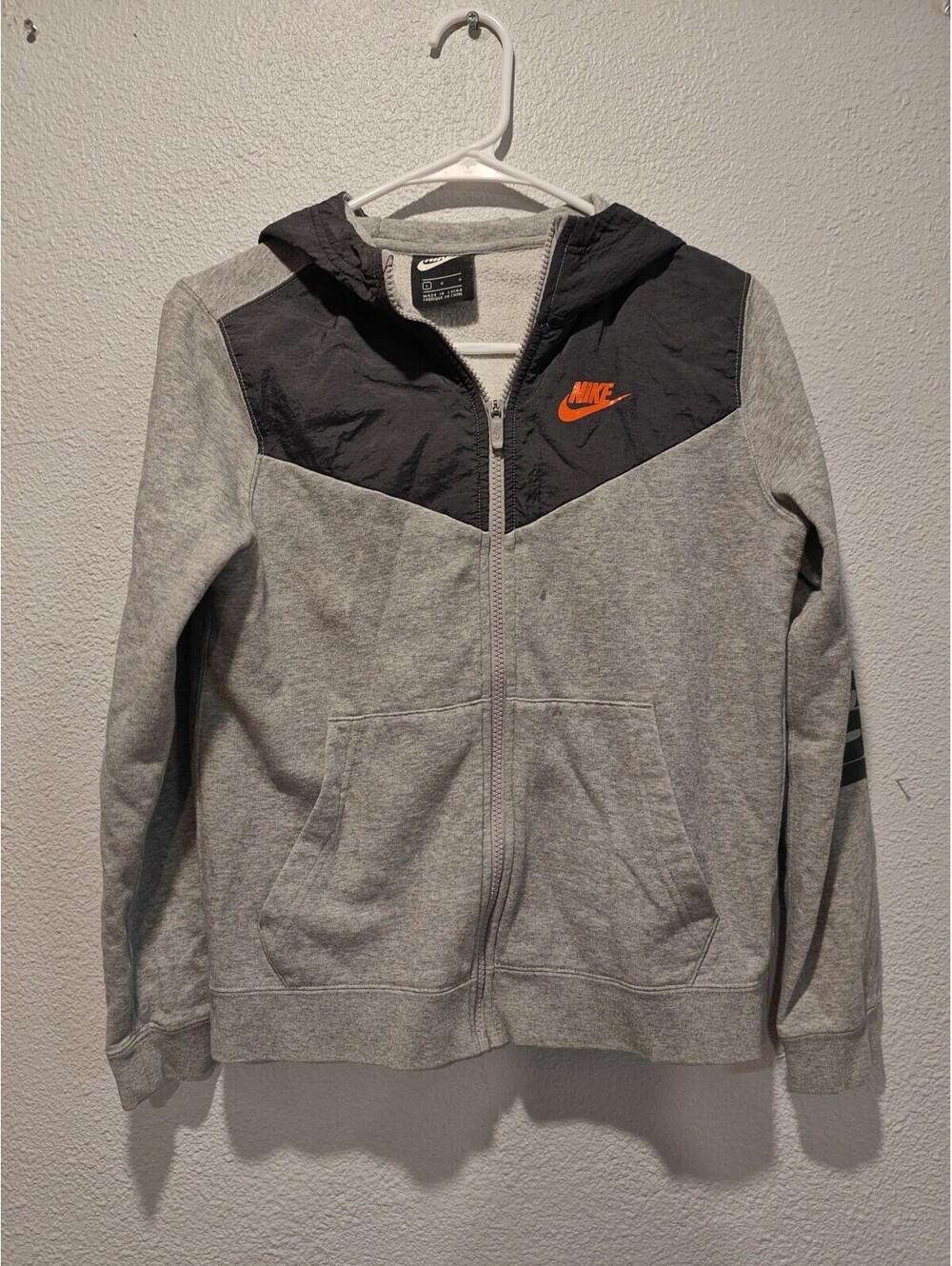 Nike Grey and Black Hoodie with Orange Logo and 'Just Do It'